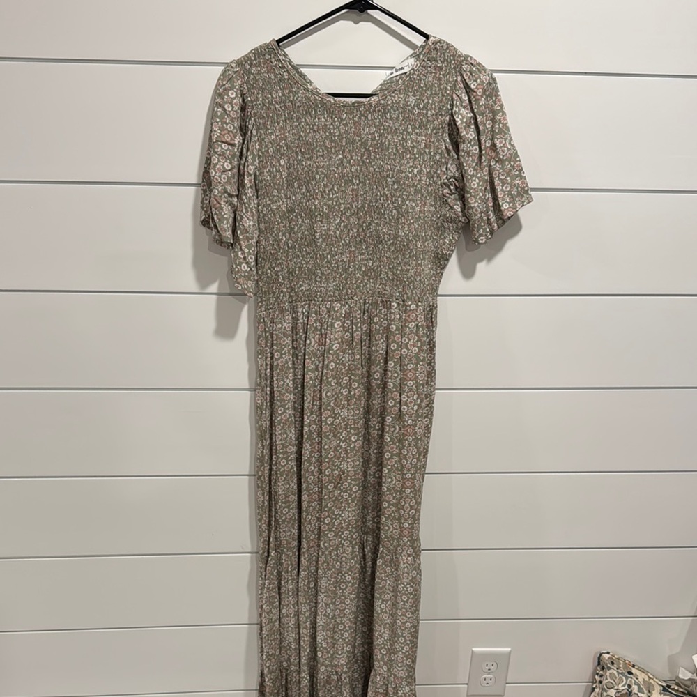 Floral Smocked Maxi Dress - Green
